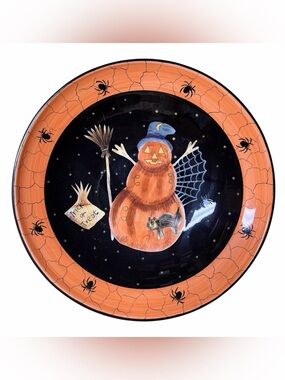 Halloween Pumpkin Snowman Decorative Plate - Orange and Black